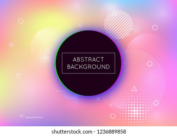 Fluid shapes background with liquid dynamic elements. Holographic bauhaus gradient with memphis. Graphic template for flyer, ui, magazine, poster, banner and app. Hipster fluid shapes background.
