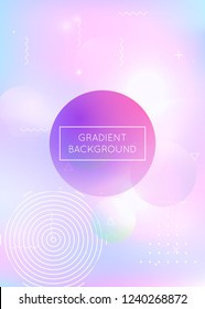 Fluid shapes background with liquid dynamic elements. Holographic bauhaus gradient with memphis. Graphic template for brochure, banner, wallpaper, mobile screen. Pearlescent fluid shapes background.