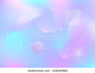Fluid shapes background with liquid dynamic elements. Holographic bauhaus gradient with memphis. Graphic template for book, annual, mobile interface, web app. Stylish fluid shapes background.