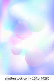 Fluid shapes background with liquid dynamic elements. Holographic bauhaus gradient with memphis. Graphic template for placard, presentation, banner, brochure. Stylish fluid shapes background.