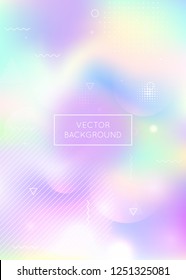Fluid shapes background with liquid dynamic elements. Holographic bauhaus gradient with memphis. Graphic template for brochure, banner, wallpaper, mobile screen. Rainbow fluid shapes background.