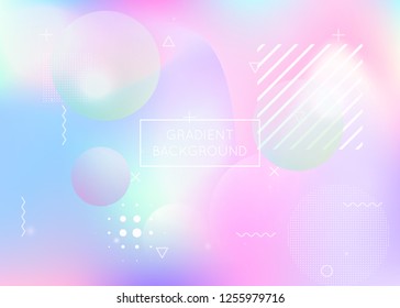 Fluid shapes background with liquid dynamic elements. Holographic bauhaus gradient with memphis. Graphic template for placard, presentation, banner, brochure. Spectrum fluid shapes background.