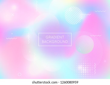Fluid shapes background with liquid dynamic elements. Holographic bauhaus gradient with memphis. Graphic template for book, annual, mobile interface, web app. Plastic fluid shapes background.