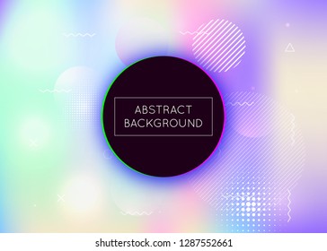 Fluid shapes background with liquid dynamic elements. Holographic bauhaus gradient with memphis. Graphic template for flyer, ui, magazine, poster, banner and app. Plastic fluid shapes background.