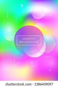 Fluid shapes background with liquid dynamic elements. Holographic bauhaus gradient with memphis. Graphic template for placard, presentation, banner, brochure. Vibrant fluid shapes background.
