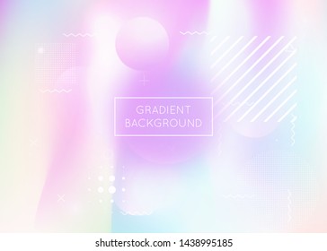 Fluid shapes background with liquid dynamic elements. Holographic bauhaus gradient with memphis. Graphic template for placard, presentation, banner, brochure. Trendy fluid shapes background.