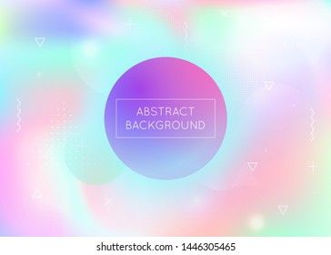 Fluid shapes background with liquid dynamic elements. Holographic bauhaus gradient with memphis. Graphic template for flyer, ui, magazine, poster, banner and app. Iridescent fluid shapes background.