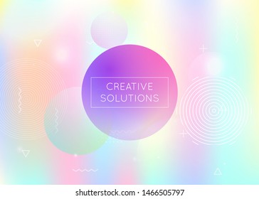 Fluid shapes background with liquid dynamic elements. Holographic bauhaus gradient with memphis. Graphic template for flyer, ui, magazine, poster, banner and app. Hipster fluid shapes background.