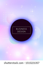 Fluid shapes background with liquid dynamic elements. Holographic bauhaus gradient with memphis. Graphic template for book, annual, mobile interface, web app. Neon fluid shapes background.
