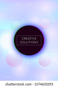 Fluid shapes background with liquid dynamic elements. Holographic bauhaus gradient with memphis. Graphic template for flyer, ui, magazine, poster, banner and app. Plastic fluid shapes background.
