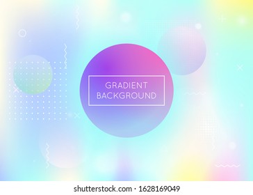 Fluid shapes background with liquid dynamic elements. Holographic bauhaus gradient with memphis. Graphic template for brochure, banner, wallpaper, mobile screen. Retro fluid shapes background.