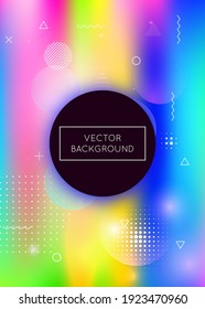 Fluid shapes background with liquid dynamic elements. Holographic bauhaus gradient with memphis. Graphic template for flyer, ui, magazine, poster, banner and app. Bright fluid shapes background.