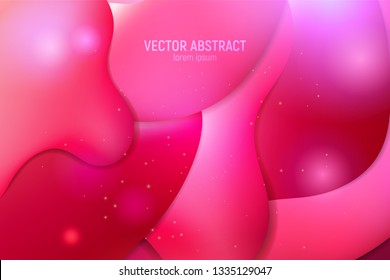 Fluid shapes composition. Vector abstract background with Plastic Pink wave motion flow, geometric elements. Modern style presentation template commercial poster.
