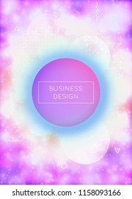 Fluid shapes cover with liquid dynamic background. Neon bauhaus background with fluorescent purple. Graphic template for brochure, banner, wallpaper, mobile screen. Bright fluid shapes cover.