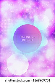 Fluid shapes cover with liquid dynamic background. Neon bauhaus background with fluorescent purple. Graphic template for placard, presentation, banner, brochure. Trendy fluid shapes cover.