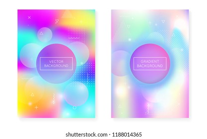 Fluid shapes cover with liquid dynamic background. Holographic bauhaus gradient with memphis. Graphic template for book, annual, mobile interface, web app. Colorful fluid shapes cover.