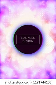 Fluid shapes cover with liquid dynamic background. Neon bauhaus background with fluorescent purple. Graphic template for placard, presentation, banner, brochure. Colorful fluid shapes cover.