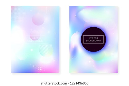Fluid shapes cover with liquid dynamic background. Holographic bauhaus gradient with memphis. Graphic template for placard, presentation, banner, brochure. Hipster fluid shapes cover.