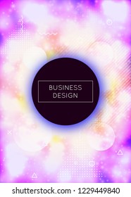 Fluid shapes cover with liquid dynamic background. Neon bauhaus background with fluorescent purple. Graphic template for brochure, banner, wallpaper, mobile screen. Lucent fluid shapes cover.