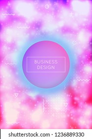 Fluid shapes cover with liquid dynamic background. Neon bauhaus background with fluorescent purple. Graphic template for book, annual, mobile interface, web app. Shiny fluid shapes cover.