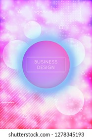 Fluid shapes cover with liquid dynamic background. Neon bauhaus background with fluorescent purple. Graphic template for flyer, ui, magazine, poster, banner and app. Stylish fluid shapes cover.