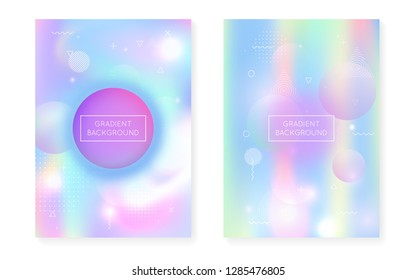 Fluid shapes cover with liquid dynamic background. Holographic bauhaus gradient with memphis. Graphic template for placard, presentation, banner, brochure. Retro fluid shapes cover.