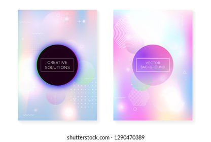 Fluid shapes cover with liquid dynamic background. Holographic bauhaus gradient with memphis. Graphic template for placard, presentation, banner, brochure. Multicolor fluid shapes cover.
