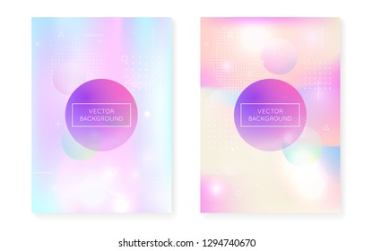 Fluid shapes cover with liquid dynamic background. Holographic bauhaus gradient with memphis. Graphic template for brochure, banner, wallpaper, mobile screen. Spectrum fluid shapes cover.