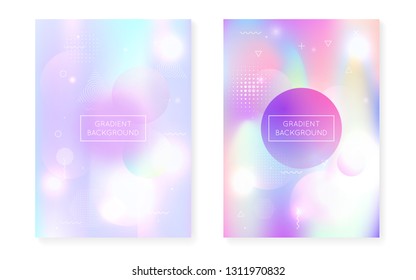 Fluid shapes cover with liquid dynamic background. Holographic bauhaus gradient with memphis. Graphic template for flyer, ui, magazine, poster, banner and app. Rainbow fluid shapes cover.