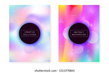 Fluid shapes cover with liquid dynamic background. Holographic bauhaus gradient with memphis. Graphic template for flyer, ui, magazine, poster, banner and app. Trendy fluid shapes cover.