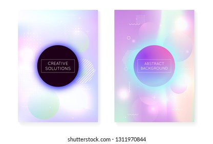 Fluid shapes cover with liquid dynamic background. Holographic bauhaus gradient with memphis. Graphic template for brochure, banner, wallpaper, mobile screen. Retro fluid shapes cover.