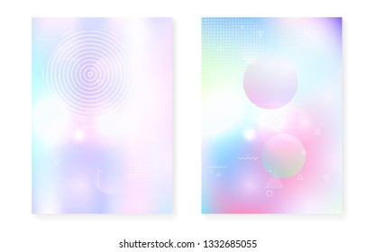 Fluid shapes cover with liquid dynamic background. Holographic bauhaus gradient with memphis. Graphic template for book, annual, mobile interface, web app. Iridescent fluid shapes cover.