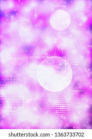 Fluid shapes cover with liquid dynamic background. Neon bauhaus background with fluorescent purple. Graphic template for brochure, banner, wallpaper, mobile screen. Retro fluid shapes cover.