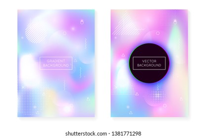 Fluid shapes cover with liquid dynamic background. Holographic bauhaus gradient with memphis. Graphic template for placard, presentation, banner, brochure. Stylish fluid shapes cover.