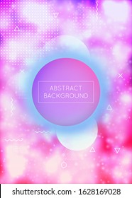 Fluid shapes cover with liquid dynamic background. Neon bauhaus background with fluorescent purple. Graphic template for brochure, banner, wallpaper, mobile screen. Dazzling fluid shapes cover.