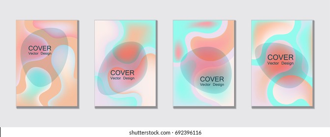 Fluid shapes covers backgrounds set in pastel blue and pink. Bubble shapes with liquid background gradients. Trendy A4 design applicable for gift card, fashion cover, party poster. Eps10 vector.