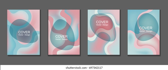 Fluid shapes covers backgrounds set in pastel blue and pink colors. Bubble shapes with liquid background gradients. Trendy A4 design applicable for gift card, fashion cover, party poster vector.
