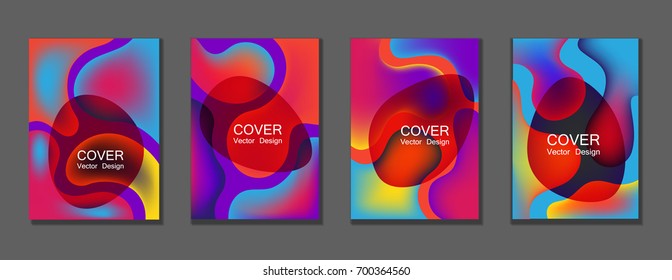 Las formas fluidas cubren fondos de colores vivos y modernos. Formas de burbuja con gradientes de fondo líquido. Diseño A4 de moda aplicable para tarjetas de regalo, portada de moda, vectores de póster de fiesta.
