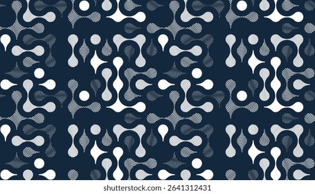 Fluid shapes dynamic seamless pattern, vector molecules endless abstract background, graphic style liquid in motion tiling wallpaper.
