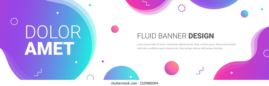Fluid shapes horizontal banner neon. Abstract modern liquid color background. Minimal colorful gradient geometric elements design. For web, cover, flyer, header, page, brochure. Vector illustration