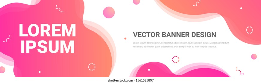 Fluid shapes horizontal banner red. Abstract modern liquid color background. Minimal colorful gradient geometric elements design. For web, cover, flyer, header, page, brochure. Vector illustration