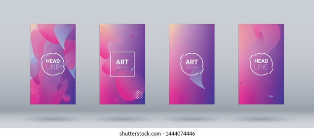 Fluid Shapes. Horizontal Orientation. Banner Design Composition. Modern Geometric Pattern. Set of Gradient Background.