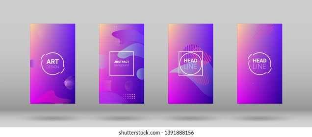Fluid Shapes. Horizontal Orientation. Modern Geometric Pattern. Banner Design Composition. Set of Gradient Background.