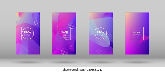Fluid Shapes. Modern Geometric Pattern. Banner Design Composition. Horizontal Orientation. Set of Gradient Background.