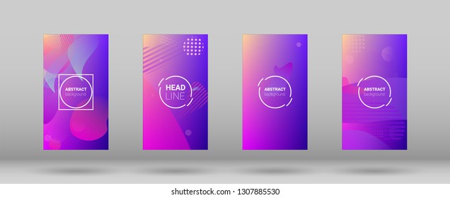 Fluid Shapes. Modern Geometric Pattern. Horizontal Orientation. Banner Design Composition. Set of Gradient Background.