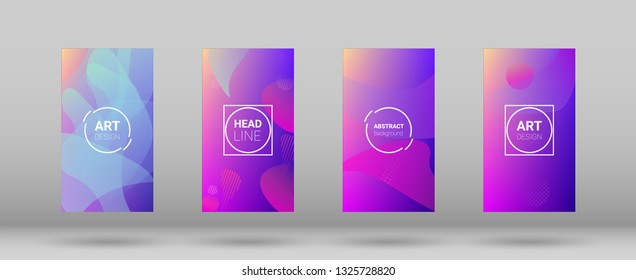 Fluid Shapes. Modern Geometric Pattern. Horizontal Orientation. Banner Design Composition. Set of Gradient Background.