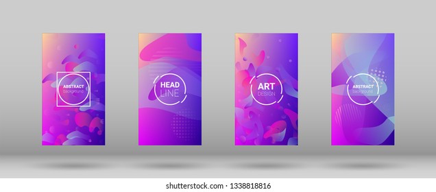 Fluid Shapes. Modern Geometric Pattern. Banner Design Composition. Horizontal Orientation. Set of Gradient Background.