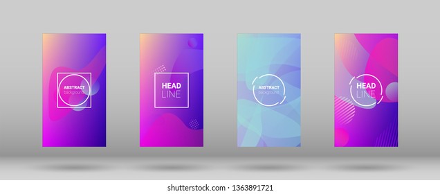Fluid Shapes. Modern Geometric Pattern. Horizontal Orientation. Banner Design Composition. Set of Gradient Background.