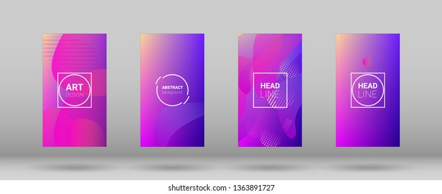 Fluid Shapes. Modern Geometric Pattern. Banner Design Composition. Horizontal Orientation. Set of Gradient Background.
