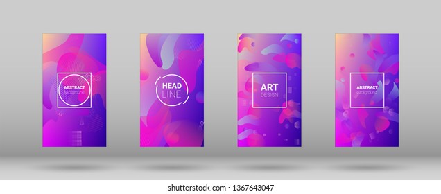 Fluid Shapes. Modern Geometric Pattern. Banner Design Composition. Horizontal Orientation. Set of Colorfull Background.